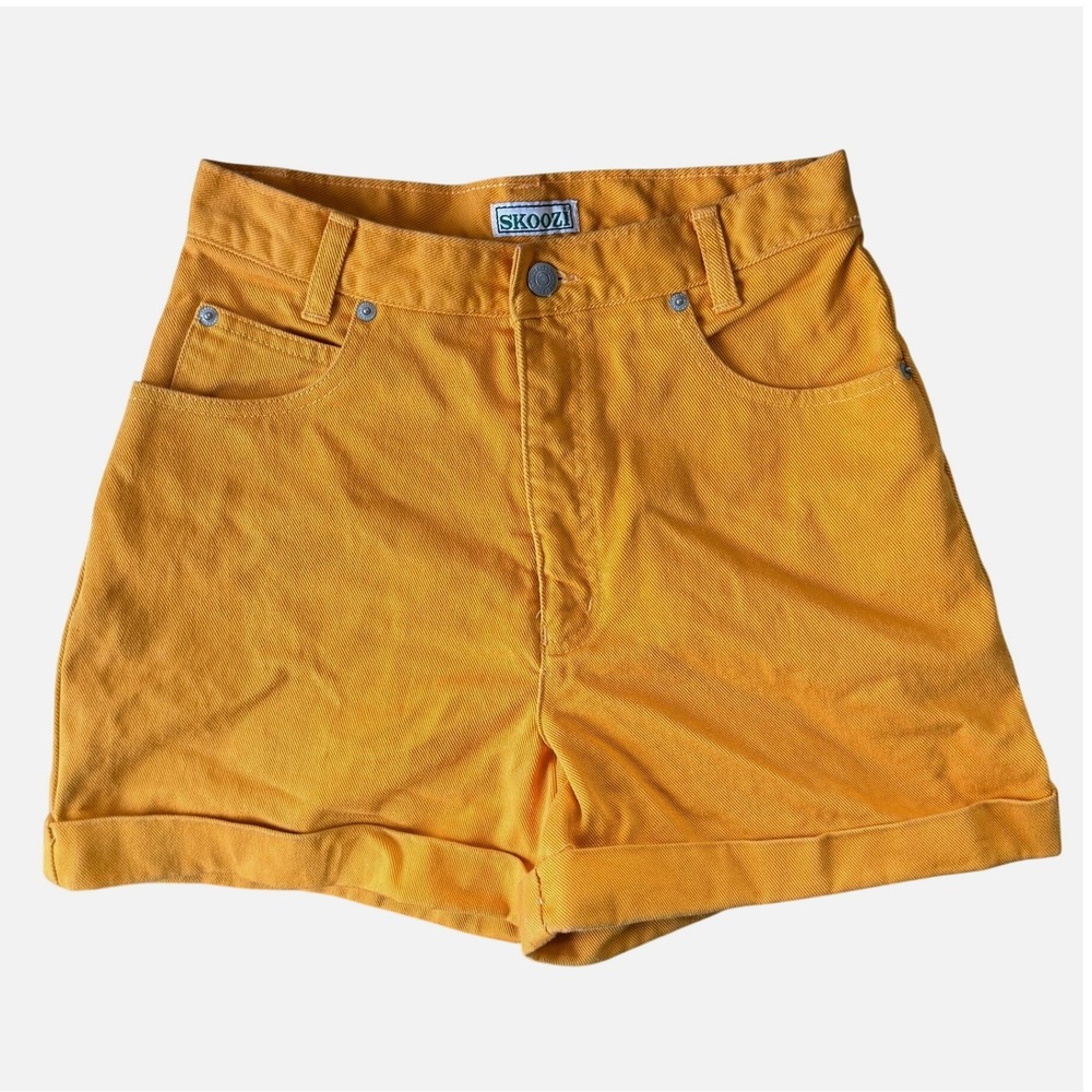 Vintage SKOOZI 9-Youth Yellow Denim High Waist Cuffed Shorts Summer Skate 90s‎
